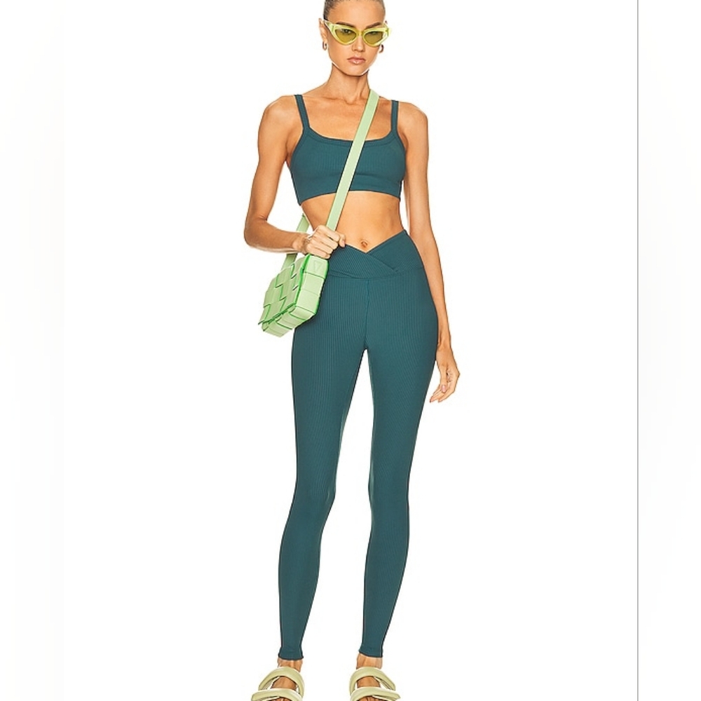 Year of Ours Dark Turquoise Ribbed Workout Set – Size Small (Top) / XS (Leggings